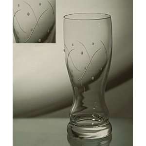 Grehom Crystal Pilsner Glass   Waves (Set of 4); Hand Etched; Mouth 