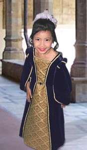   Medieval Dress for Girls, Handmade from Baroque Damask and Velvet