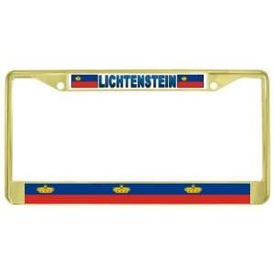  Liechtenstein Flag Gold Tone Metal License Plate Frame 