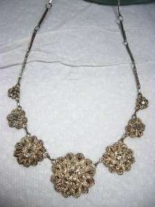 Vintage 900 Silver Intricate Cannetille Filigree FLOWER Necklace 17 
