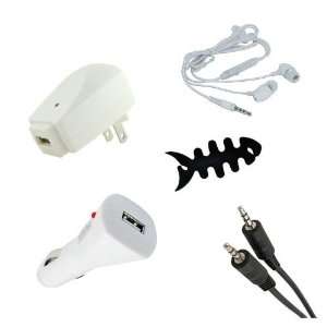  White Rapid USB Charger wall + Car adapter + 3.5mm Audio 