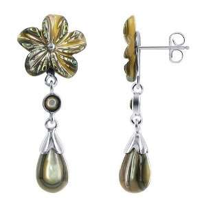  Top Abalone Floral Designed Post Back Finding Dangle Earrings Jewelry