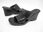   Black Leather Open Toe Side Geometric Cutout Slides Sandals Wedges 9 M