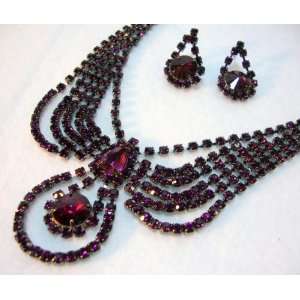    Gothic Purple Crystal Necklace and Earring Set 