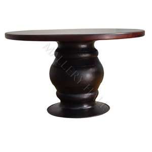 60 Round Dining Table With Iron Base Dark Rich Finish  