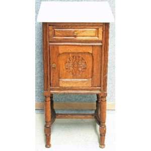  Antique French Henry II Oak Marble Nightstand: Home 