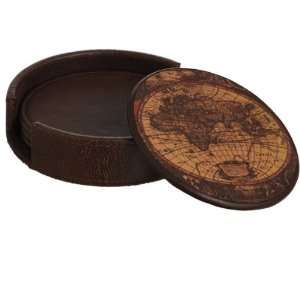  Old World Map Drink Coasters Set of 4 in Holder: Kitchen 