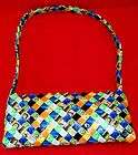 Recycled Candy Wrapper Shoulder Purse, Handbag, Green Blue Yellow 