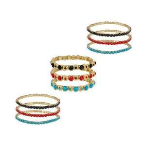  Set of 9 Faceted Bead Stretch Bracelets Jewelry