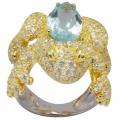 De Buman 18k Gold and Silver Blue Topaz and Cubic Zirconia Frog Ring