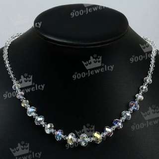 CLEAR FACETED GLASS CRYSTAL BEADS NECKLACE 18.5 STRAND  