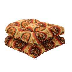   Orange Circles Outdoor Wicker Seat Cushions (Set of 2)  Overstock