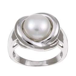   Silver Button Freshwater Pearl Ring (9 9.5 mm)  