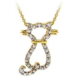   Gold over Sterling Silver Diamond Accent Cat Necklace  Overstock