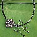 Stainless Steel Bouquet Black Pearl Necklace (4 8 mm) (Thailand 