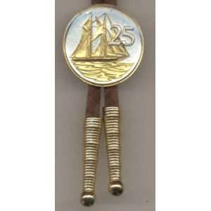   Coin Bolo Tie   Cayman Islands 25 cent Sail boat (U.S. quarter size