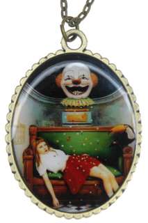 Clown Girl Parrot Doll Music Box Photo Bronze Pendant Necklace  