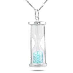   Silver Time in a Bottle Aquamarine March Birthstone Necklace