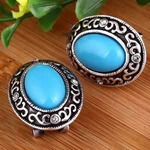 blue howlite turquoise tibet silver bead stud earrings  