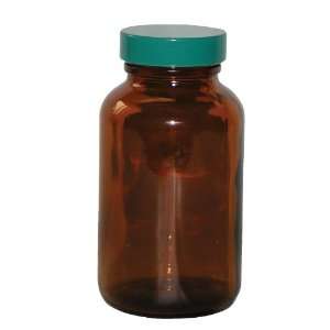 Vestil BTL UVW G 8 Wide Mouth Amber UV Bottle with Green Cap, Glass, 8 