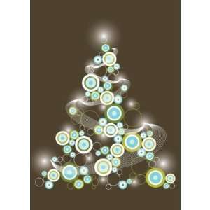  Blue Retro Circles Xmas Tree Holiday Greetings Greeting 