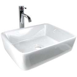 Rectangular Porcelain Bathroom Vessel Sink and Chrome Faucet Combo 