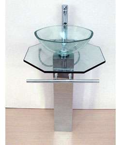 Pedestal Glass Sink with Stainless Steel Stand  
