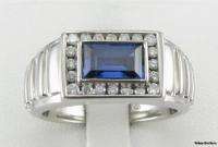 70ct Blue Sapphire .30ctw Diamond Mens Ring   10k White Gold A+ 
