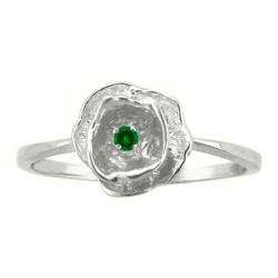 10k Gold May Birthstone Created Emerald Flower Ring  