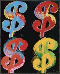   Warhol $4,1982 (blue, red, orange, yellow) Art Block  Overstock