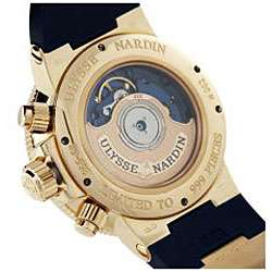 Ulysse Nardin Mens Marine Blue Seal 18k Rose Gold Chronograph Watch 