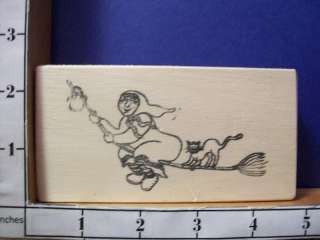 HALLOWEEN WITCH CAT BROOM rubber stamp 14B  