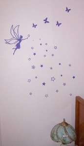 PINK FAIRY STARS BUTTERFLY REMOVABLE WALL STICKERS KIDS  
