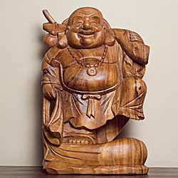 Suar Wood Happy Buddha Statue (Indonesia)  Overstock