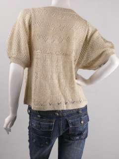 Beige Short Sleeved Crocheted Sweater Cardigan M  