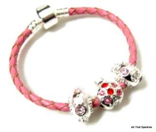 Pink Leather Ladybug Crystal Toddler Child Girl Bead Bracelet  