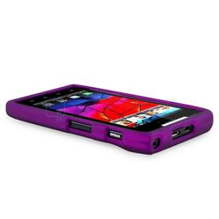 2in1 Hard Black+Purple Case+Privacy Guard For Motorola Droid RAZR 