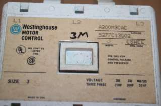 Westinghouse Motor Starter A200M3CAC, Size 3, #16021  