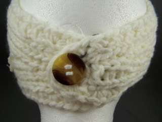 Cream Off White knit flower floral ear warmer muff head band wrap 