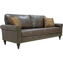 James Renu Brown Leather Rolled Arm Sofa  