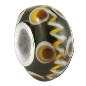  13mm Black with Brown Large Metal Hole Glass Beads 