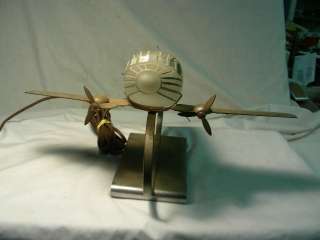RARE ORIGINAL ART DECO CHROME FIGURAL AIRPLANE TABLE LAMP, PATENTED 