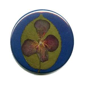  Pocket Mirror Blue with Pressed Leaf and Purple 4 Petal 