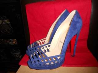 Christian Louboutin CHALUMO Suede Caged Platform Pumps Shoes Indigo 