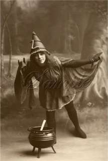 VINTAGE WITCH HALLOWEEN WICCA COSTUME CANVAS ART  LARGE  