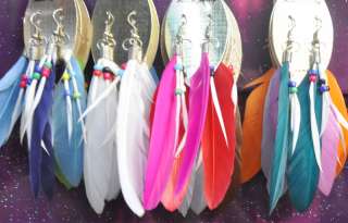 12 Pairs Handmade Pheasant Feather Dangle Earrings  