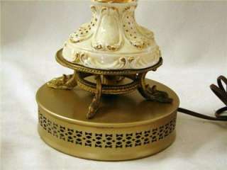 ITALIAN CAPODIMONTE LAMP CHERUBS DOLPHIN FEET CREAM/GOLD 1940s MARKED 