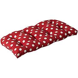   Outdoor Red/ White Polka Dot Wicker Loveseat Cushion  Overstock
