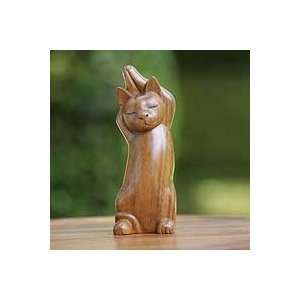  NOVICA Wood sculpture, Kitty Cat Stretch