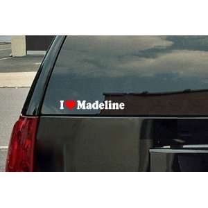  I Love Madeline Vinyl Decal   White with a red heart 